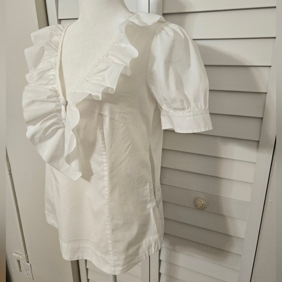 Banana Republic Elegant White Ruffle Blouse Puff Sleeves Size 4P - Picture 8 of 16